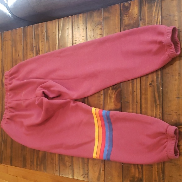 Aviator Nation Burgundy Track Pants with Rainbow Stripes - Picture 8 of 8